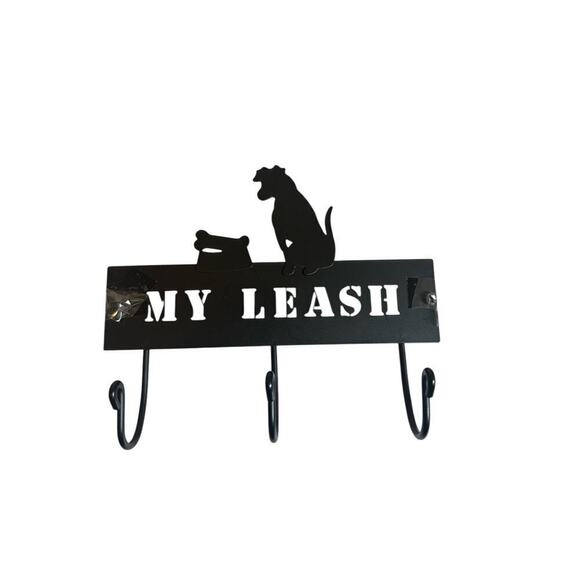 My Leash Dog Pet Leash Metal Rack Hanger 8"x6.5" Three Hooks Wall Mounte… - Picture 1 of 3